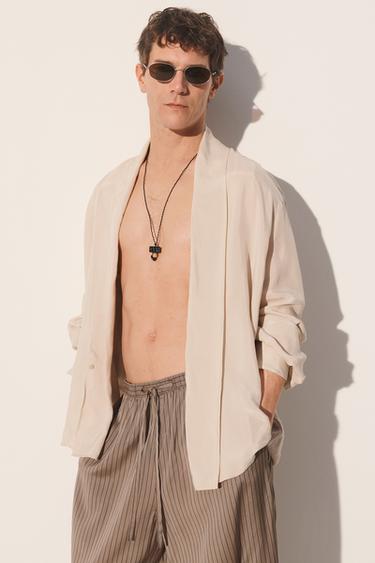 100% CUPRO KIMONO SHIRT - Ecru by Zara - Image 2