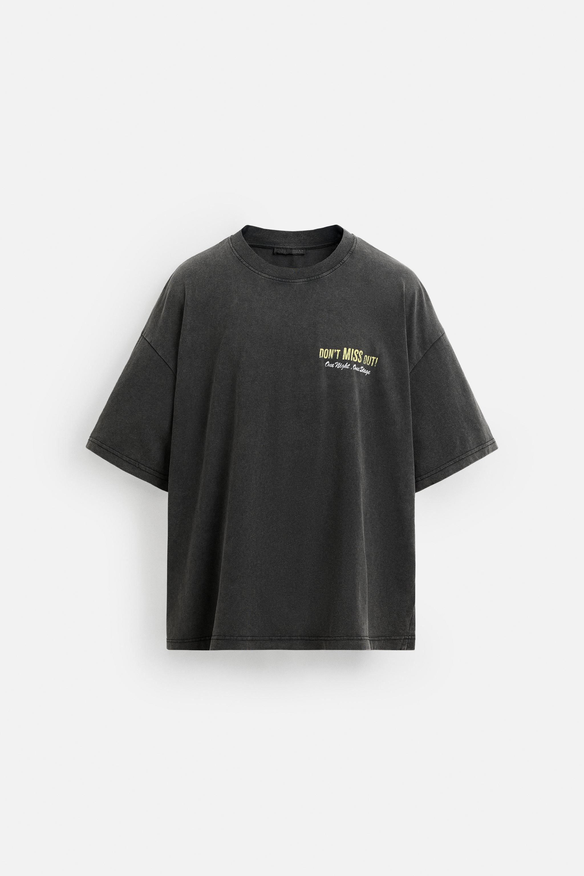 ★ドイツ発*ZARA*ウォッシュ加工プリントTシャツ/D-ANTHRACITE★ ウォッシュ加工プリントニットTシャツ - ブルー/グレー | ZARA