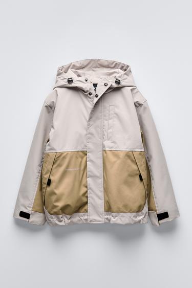 COLOUR BLOCK WATER-REPELLENT RAINCOAT - Stone by Zara
