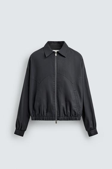 CROPPED FIT COTTON - CUPRO JACKET - Blue by Zara