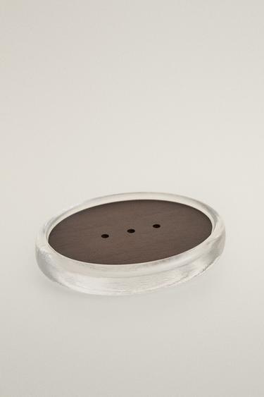 ACACIA WOOD AND GLASS BATHROOM SOAP DISH — Transparent 2
