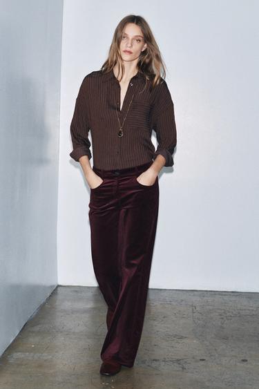 FLARE VELVET TROUSERS ZW COLLECTION - Burgundy by Zara