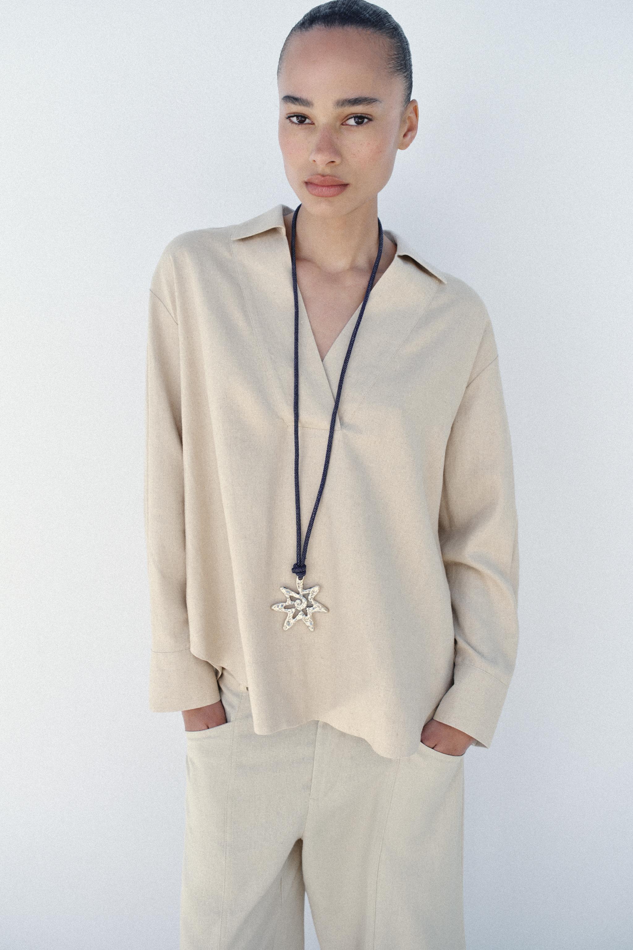Zara KETEN KARIŞIMLI OVERSIZE BLUZ görsel 2