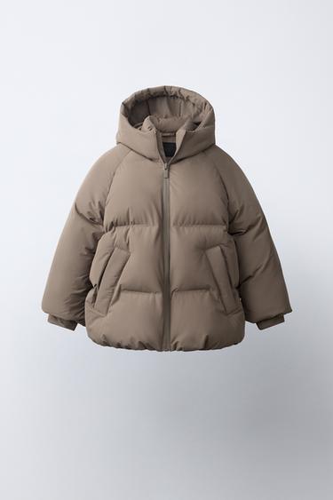 WATER-REPELLENT HOODED PUFFER COAT - Brown / Taupe by Zara