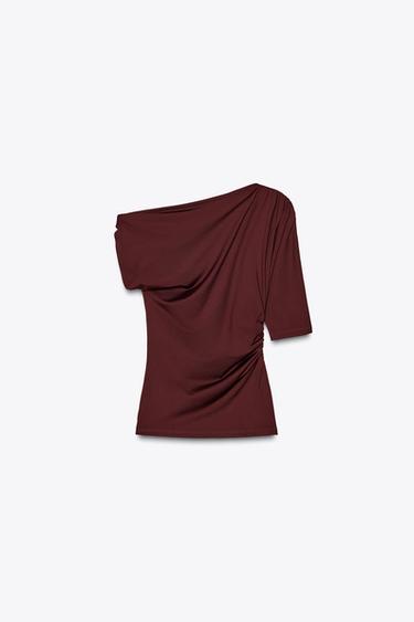 TOP ASYMÉTRIQUE EN POLYAMIDE - Grenat de Zara - Image 4