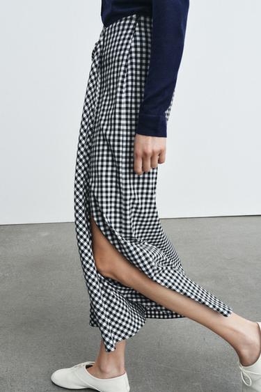 DRAPED GINGHAM SKIRT - Black / White by Zara - Image 1