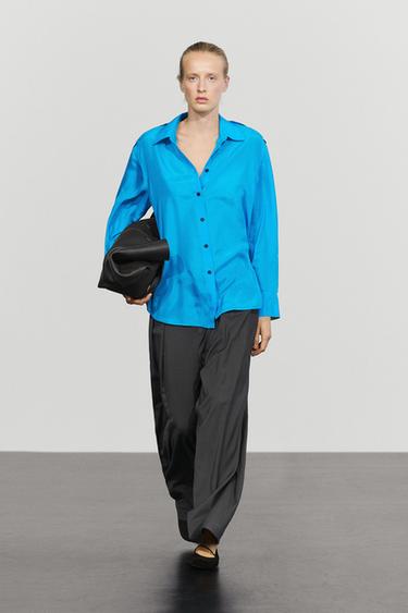 100% silk flowing shirt with shoulder detail — Bluish 1