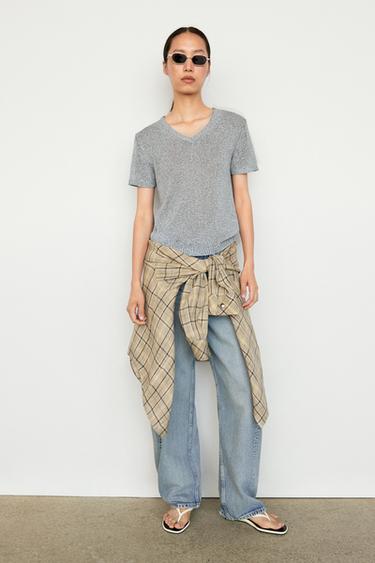 Top maille manches courtes - Bleuté de Zara