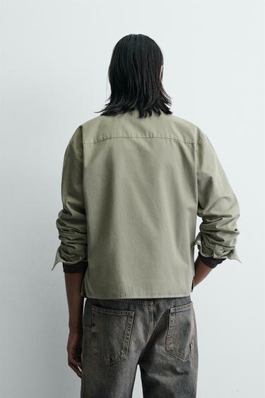 CROPPED FIT ZIP-UP OVERSHIRT - Green by Zara - Image 2