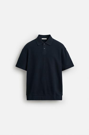 POLOSHIRT MED JACQUARDSTRUKTUR - marine fra Zara