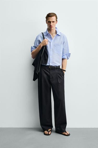 CREASED-EFFECT STRIPED SHIRT - Sky blue by Zara - Image 0