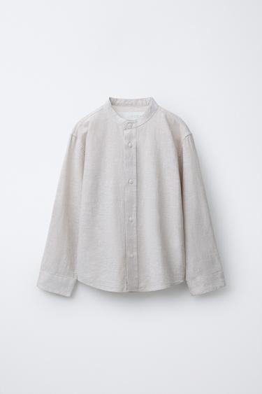 STRIPED COTTON AND LINEN SHIRT - Light beige by Zara - Image 1