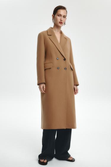 ZW COLLECTION DOUBLE-BREASTED WOOL COAT - camel by Zara