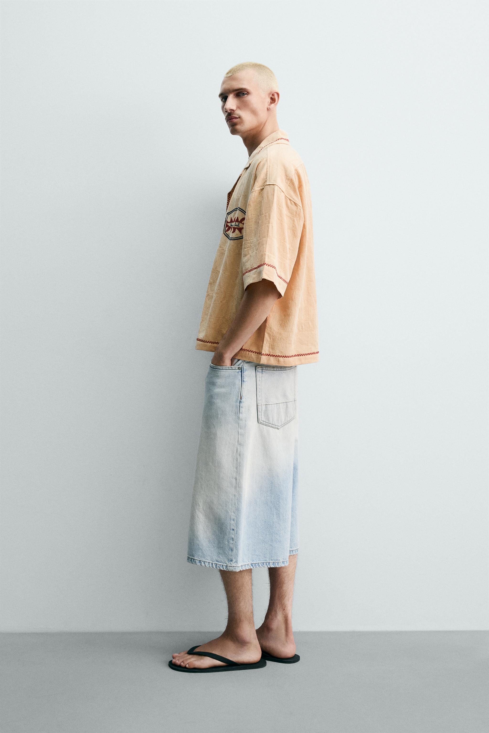 EMBROIDERED JACQUARD BOXY FIT SHIRT - Sand | ZARA United States