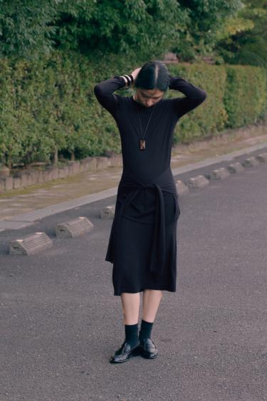 PLAIN KNIT JUMPER WITH KNOT - Navy blue by Zara