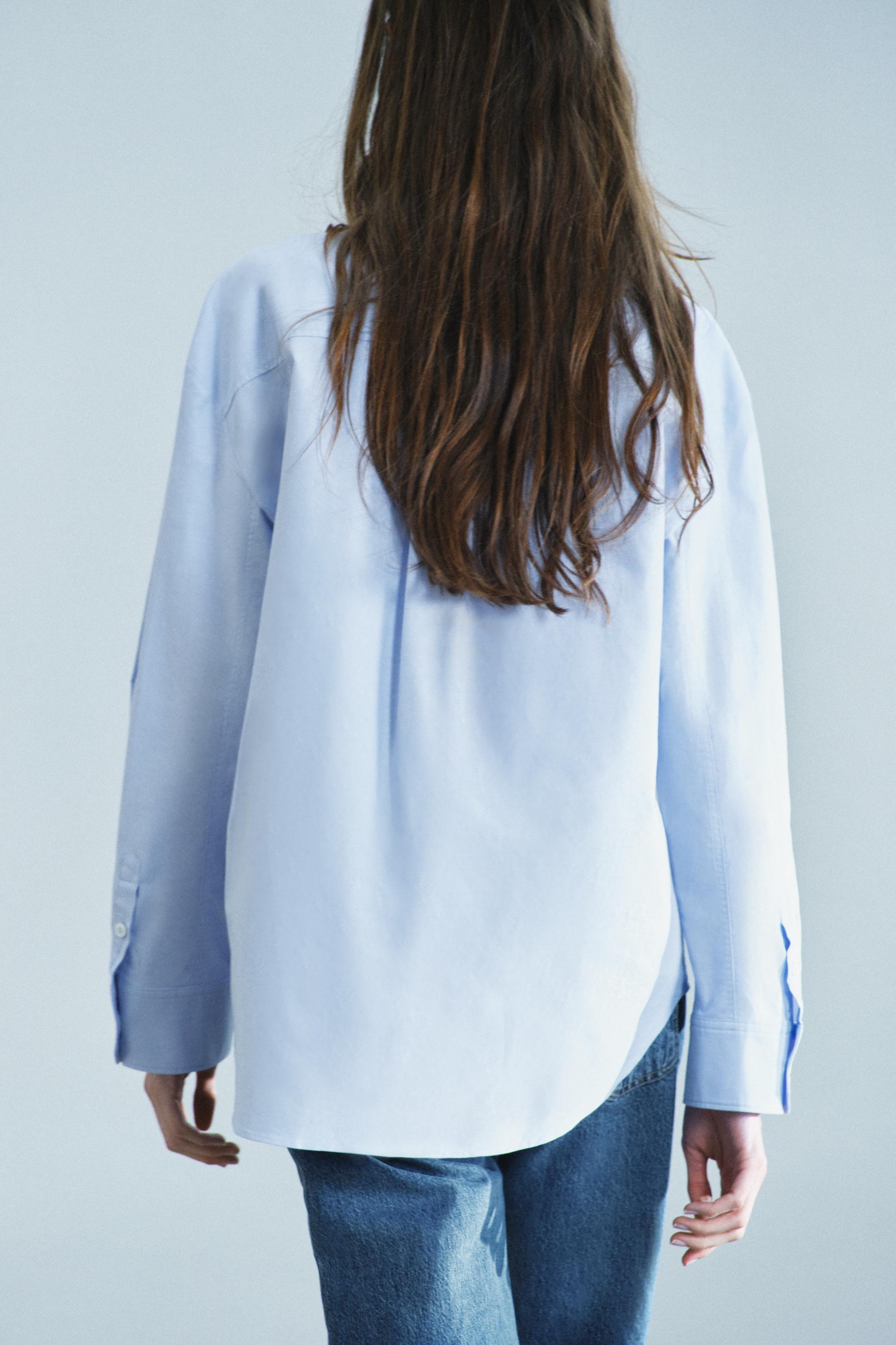 Zara ZW COLLECTION SÜSLÜ DÜĞMELİ OXFORD GÖMLEK görsel 8