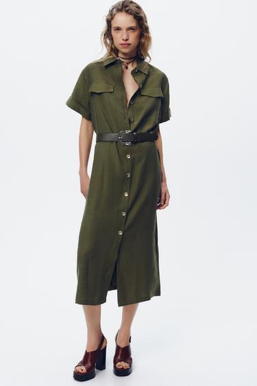 MIDIKLEID MIT GÜRTEL - Khaki von Zara - Bild 0