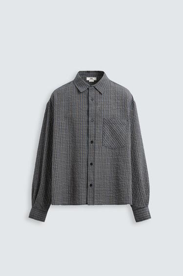 CAMISA CUADROS BOLSILLO - Azul de Zara