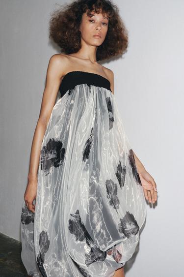 ZW COLLECTION PRINTED ORGANZA DRESS - Ecru / Black by Zara