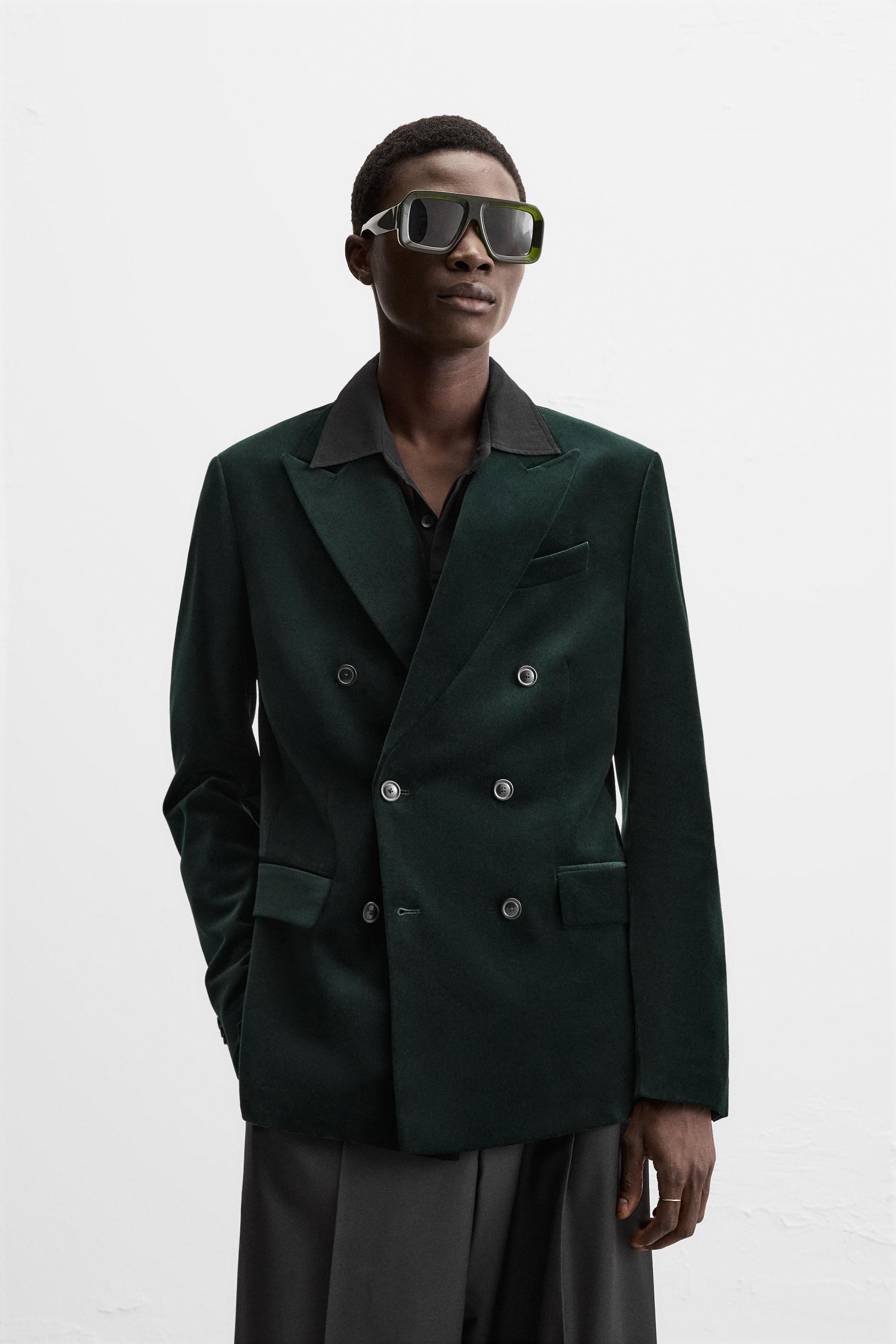 VELVET DOUBLE BREASTED BLAZER - Dark green | ZARA United States