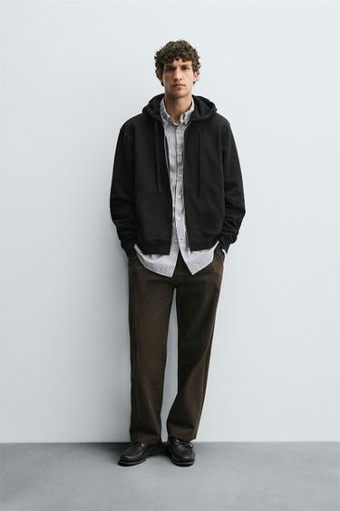 BASIC ZIP-UP HOODIE - Black by Zara