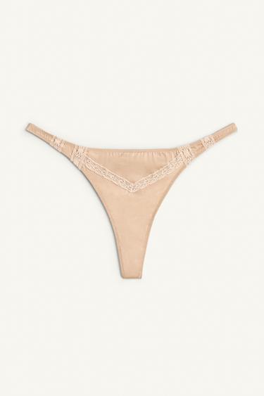 Zara SILK LACE THONG - Beige-pink - Image 0