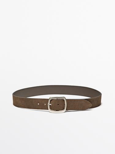 Zara Split leather belt with rounded buckle - Black gold - Image 0