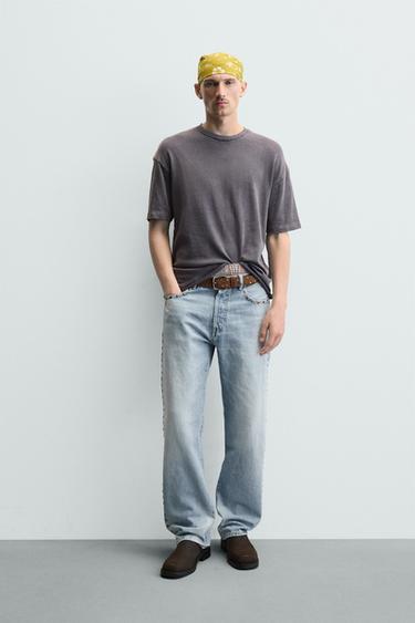 Zara IRREGULAR FINISH KNIT T-SHIRT - Taupe gray