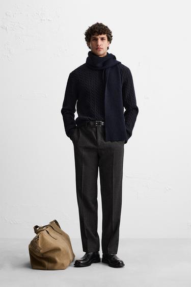 CABLE-KNIT TEXTURED SWEATER - Navy blue by Zara - Image 0
