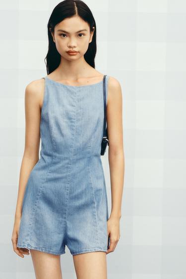 TRF DENIM SHORT JUMPSUIT - Light blue by Zara
