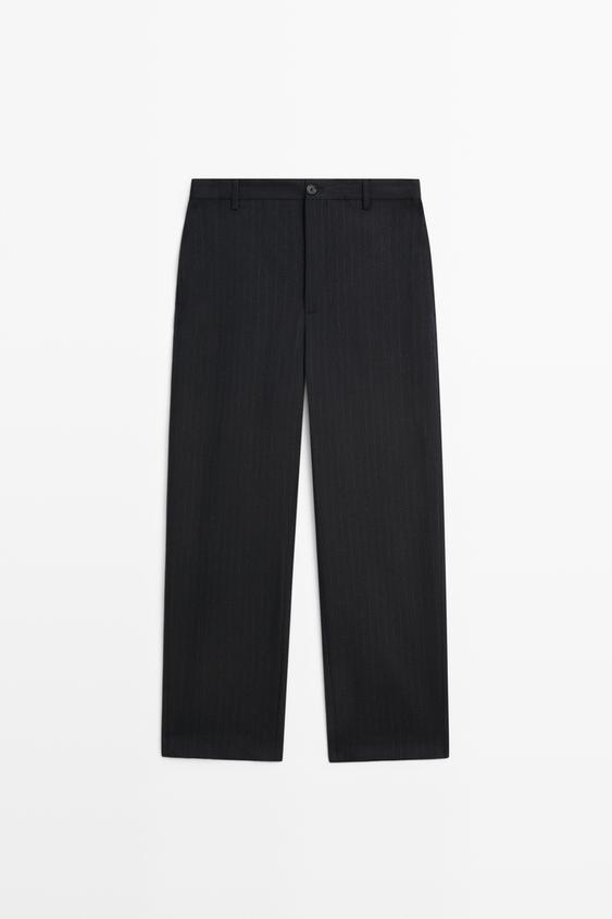 Zara 100% wool striped relaxed fit trousers - Navy blue - Image 0