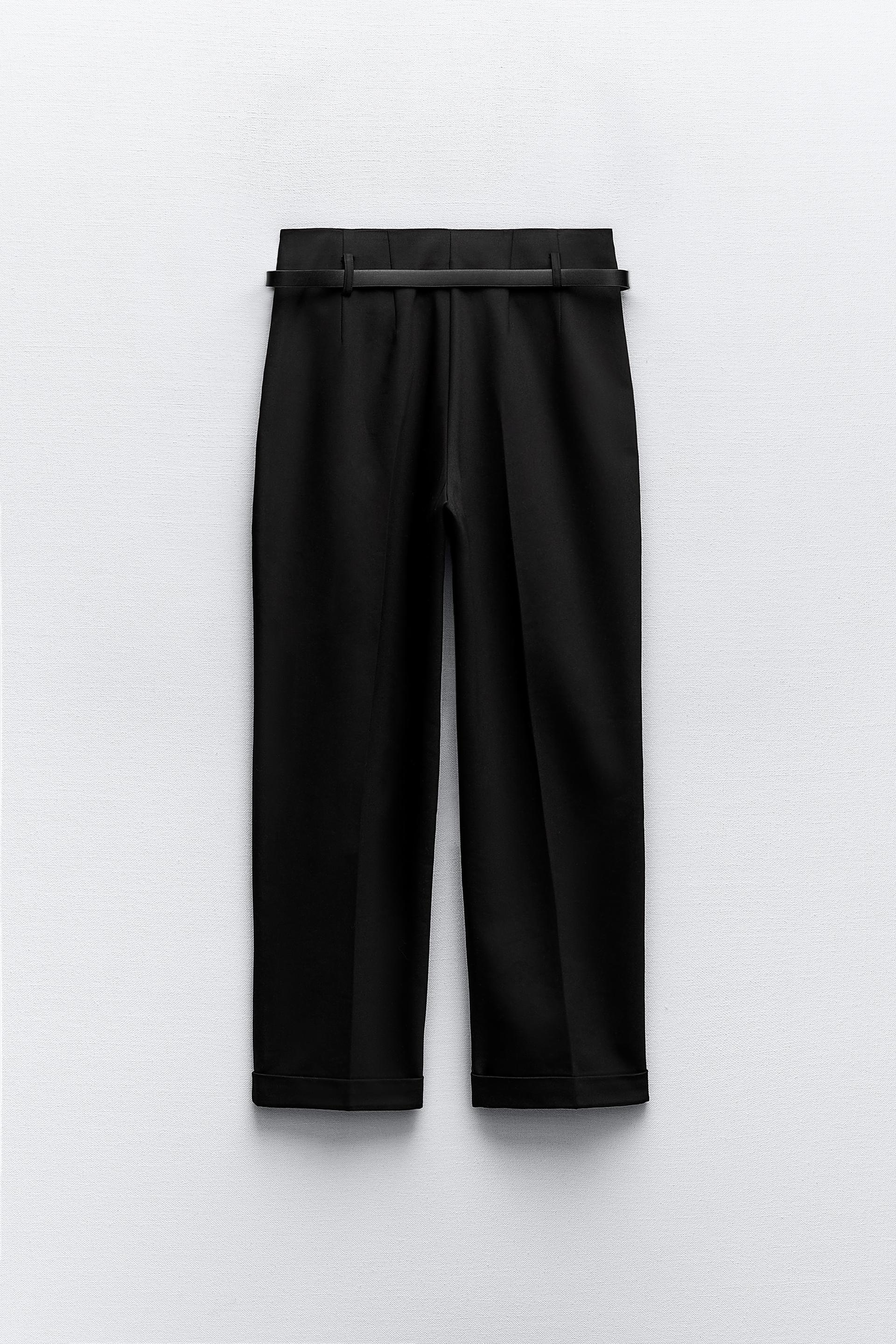 NWT ZARA WOMEN'S BELTED HIGH-WAISTED PANTS BLACK SIZE S M L REF