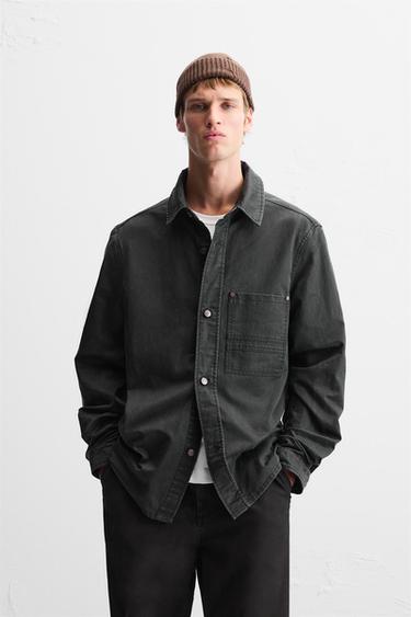 Zara WAXED EFFECT OVERSHIRT - Black