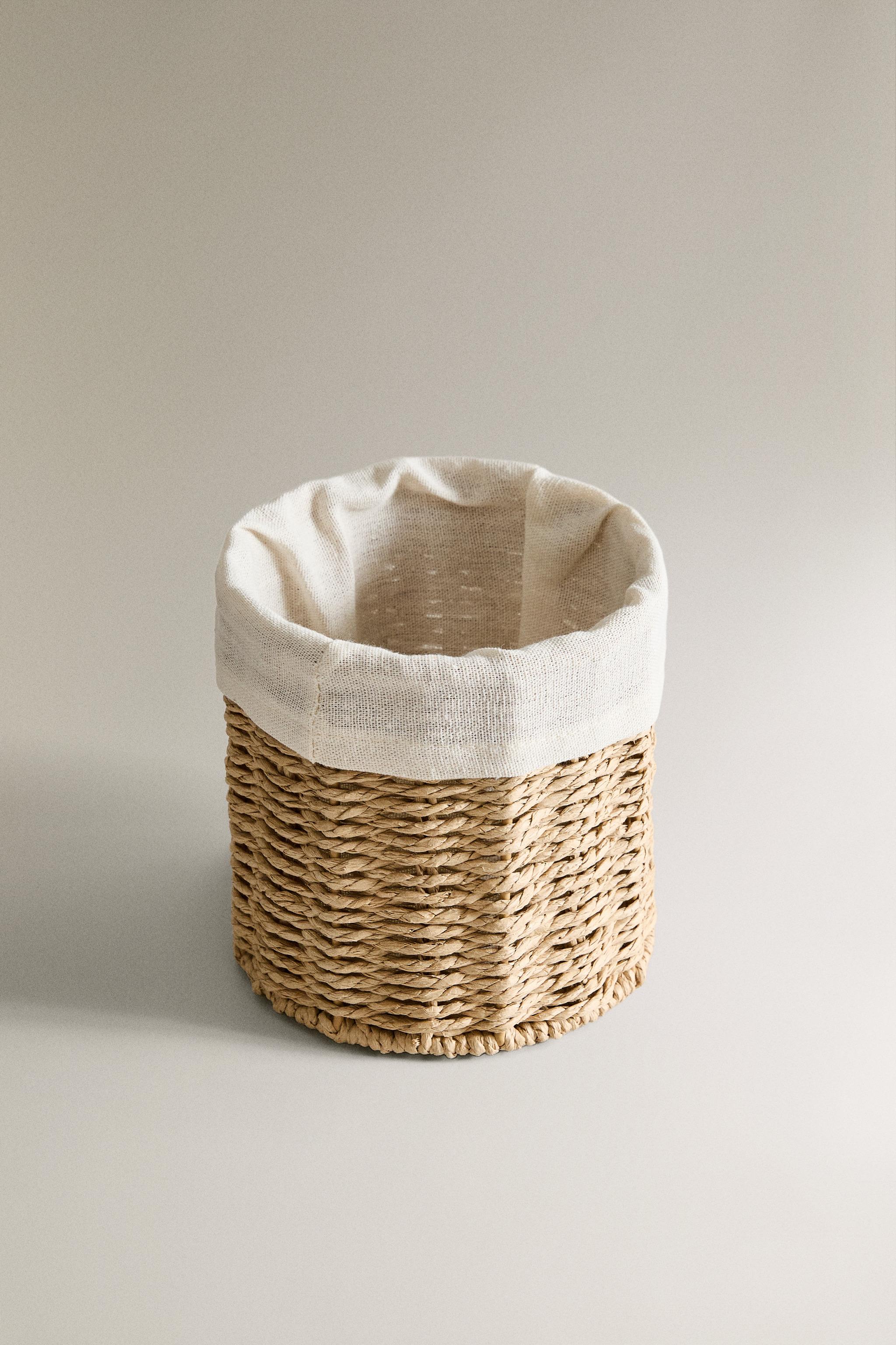 ROUND COTTON-LINED BASKET — Light beige