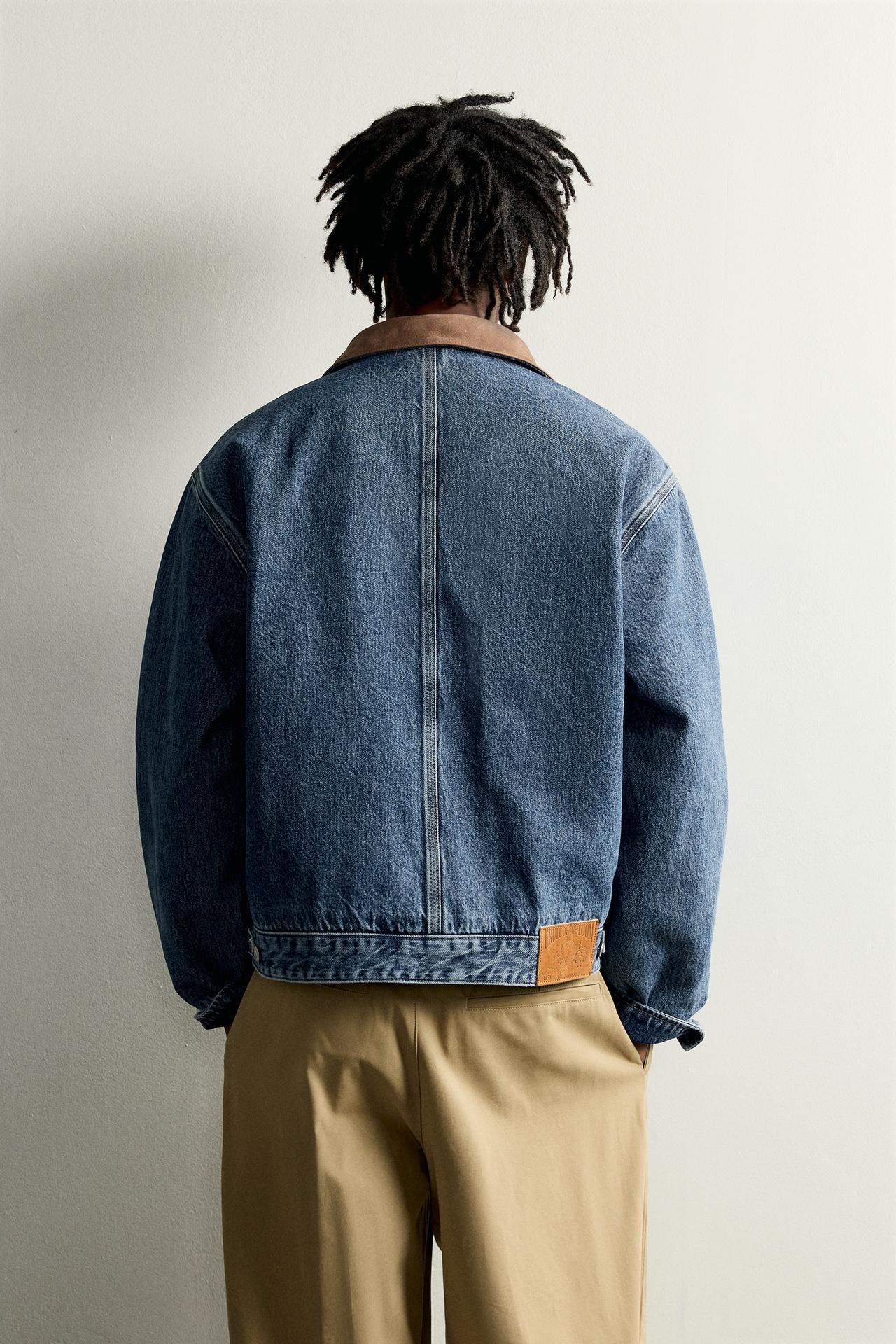 FRUIT OF THE LOOM™ CONTRAST DENIM JACKET — Mid-blue