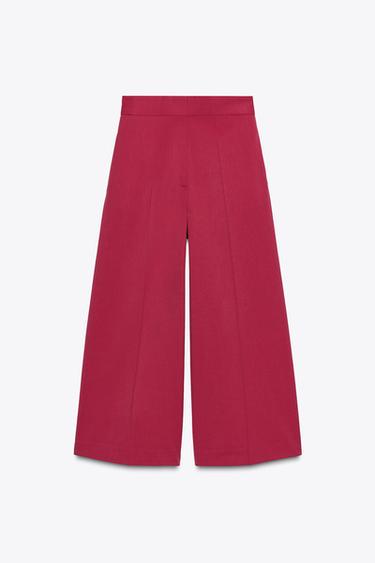 Zara HIGH-WAISTED CULOTTE PANTS - Raspberry