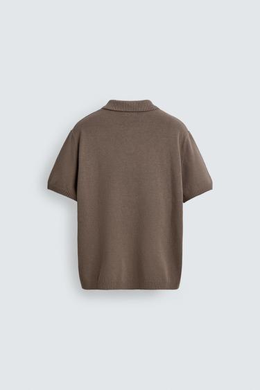 COTTON/LINEN REGULAR FIT KNIT POLO SHIRT - Mink by Zara - Image 7