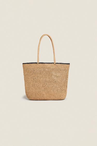 Zara PAPER BAG WITH TRIM DETAIL - Light beige