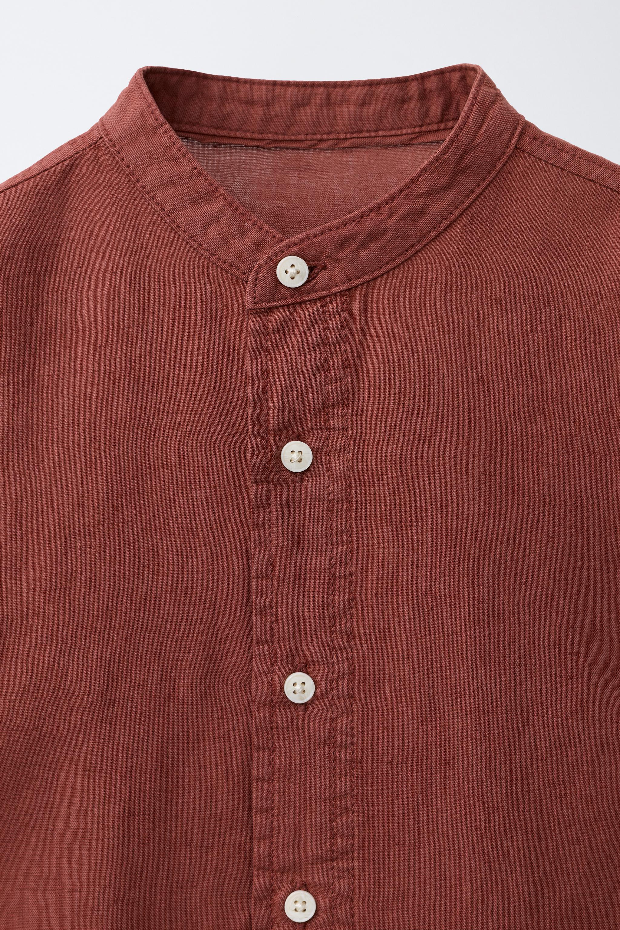 LINEN AND COTTON MANDARIN COLLAR SHIRT