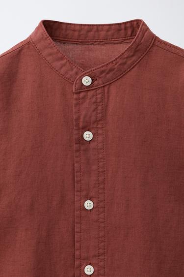 CHEMISE COL MAO LIN ET COTON - Bordeaux de Zara - Image 3