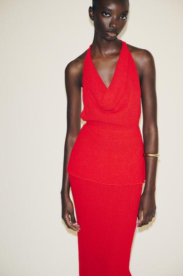 MULTI-WAY TEXTURED LAYERED TOP - Intense red by Zara - Image 1