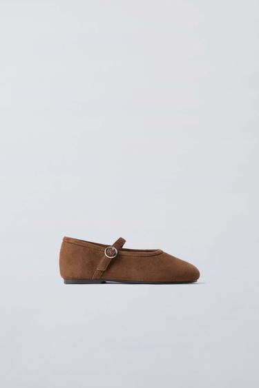 LEATHER BALLET FLATS - Brown by Zara - Image 0