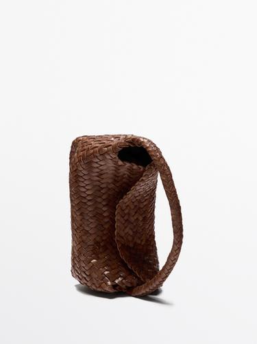 Zara Braided nappa leather crossbody bag - Burnt orange