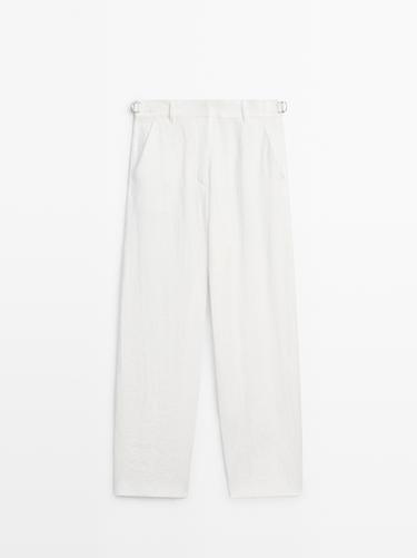 Zara Flowing trousers with buckles - White - Image 0