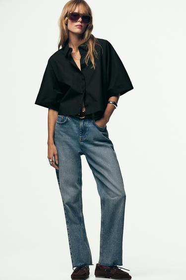 Zara WIDE SLEEVE POPLIN SHIRT - Black