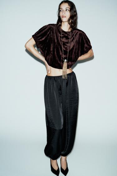 VELVET BALLOON TOP - Brown by Zara