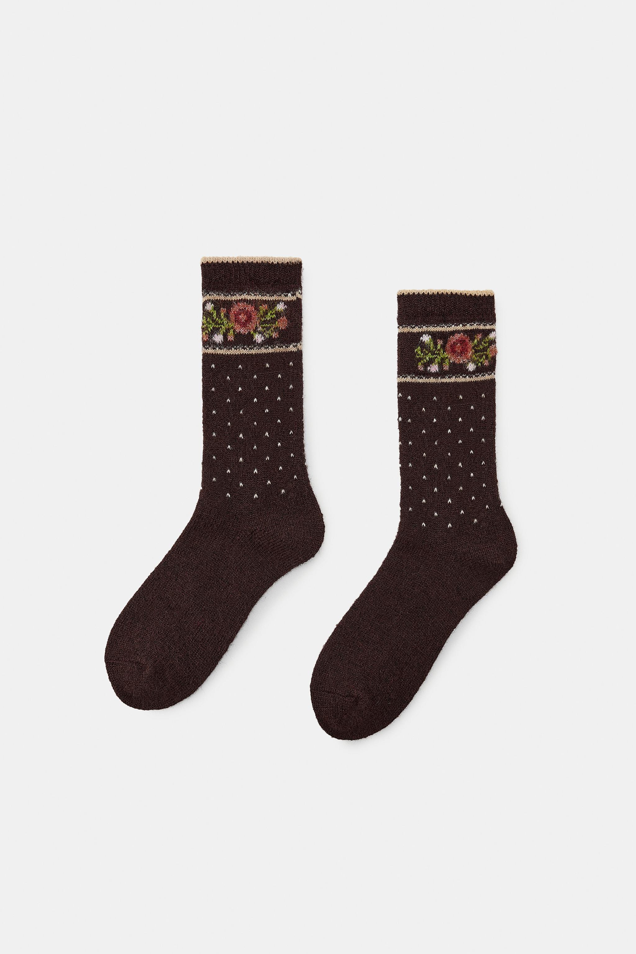 CHAUSSETTES EN JACQUARD À POIS ET FLEURS