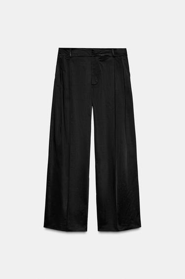 ZW COLLECTION SATIN TROUSERS WITH DARTS - Black by Zara