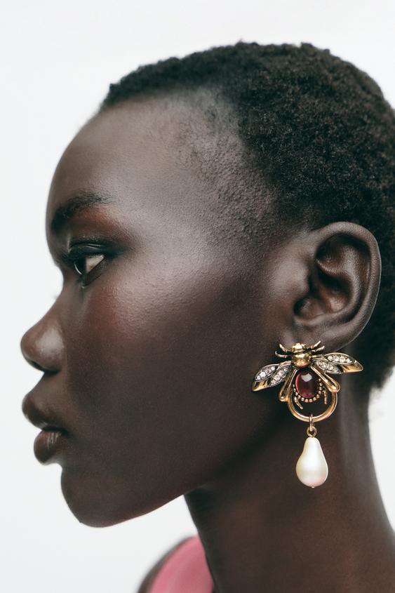 PERLOVÉ NÁUŠNICE VČELA - Zlatá od Zara - Obrázek 0