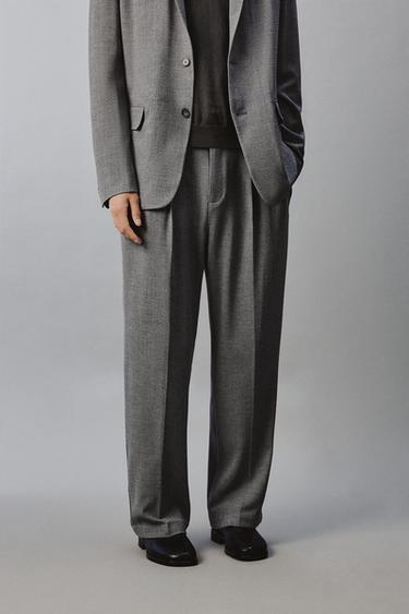 RELAXED FIT HERRINGBONE SUIT TROUSERS - Grey by Zara